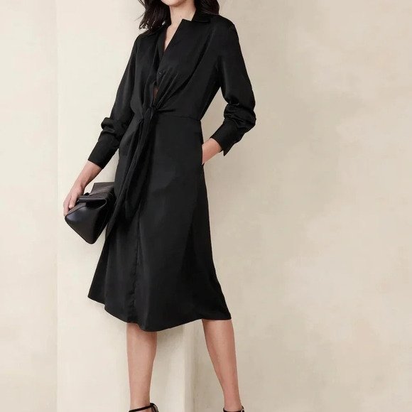Banana Republic factory SATIN TIE-FRONT MIDI SHIRTDRESS - Picture 2 of 2